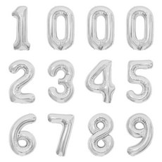 PartyIsland 數字鋁箔氣球 12入組 40cm, 1組, 銀