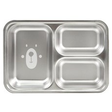 kitchen U 幼兒用熊熊不鏽鋼304 3格深餐盤, 單色, 1個, 單品