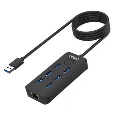 컴스 6포트 5Gbps 10 / 100Mbps 외장 랜카드 이더넷 화면잠금 락스크린 버튼 USB 3.0 멀티 허브 FW034, 1개 1개