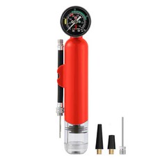 NatureSParmer 氣球足球籃球壓力計空氣壓力測量便攜式打氣筒, 紅色, 1個