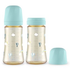 Grosmimi PPSU印花奶瓶(無奶嘴), 奶油藍色, 300ml, 2個