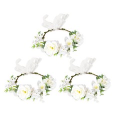 Home Flow豐盛的假花花環自助婚禮頭飾 3入, 白花常春藤