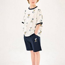 젤리스푼 아동용 피너츠 스누피 베이스볼 라인 반팔 상하의 세트