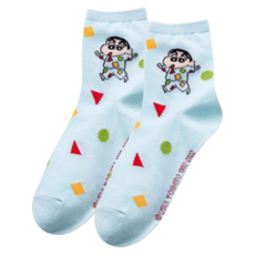 ONEDER 旺達棉品 女童款蠟筆小新少女襪 台灣製, 滿版綠, 22~26