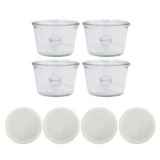 WECK 741 유리병 370ml x 4p + 실리콘 뚜껑 코코밀크 4p 세트, 1세트