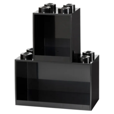 LEGO 樂高 置物架兩件套組, 四凸15.9x15.9x21.1cm, 八凸31.8x15.9x21.1cm, ABS塑膠, 四凸15.9 x 15.9 x 21.1cm + 八凸31.8 x 15.9 x 21.1cm, 黑色, 1組