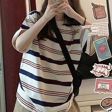 구디프 여성용 데일리 스트라이프 오버핏 반팔 티셔츠