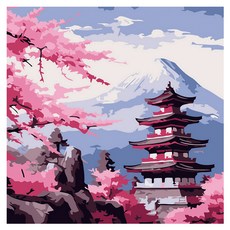 ArtLife 藝術生活 DIY 數字油畫 含框 AQ017 20 x 20cm, 櫻花富士, 1組
