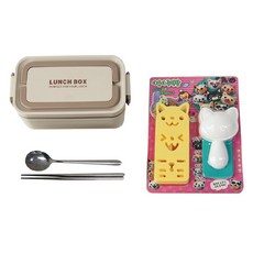 Kitchen9 貓咪飯糰模具+把手1層便當盒組, 1組, 混色