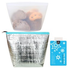 신선유지 실리콘 도시락 지퍼백 + 보냉 파우치 + 핫쿨팩 세트, 화이트(지퍼백), 1세트 화이트(지퍼백), 1세트