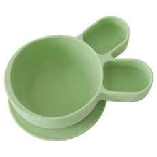 幼兒用實用矽膠兔子副食品吸盤碗, 綠, 1個