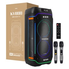 컴스 이동식 블루투스 무선 마이크 앰프 LED 버스킹 스피커, KY800(80W), 블랙 블랙, KY800(80W)