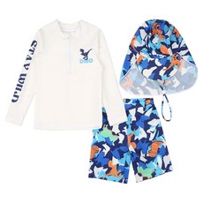 유블리 남아용 라노수 레터링 다이노 긴팔 + 패턴 반바지 레쉬가드 세트