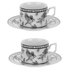 plala 經典陶瓷咖啡杯 210ml+杯盤組, 2組, 鳥