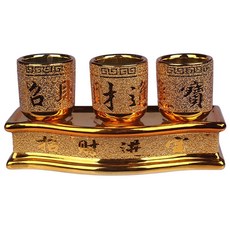 馥瑰馨盛 金賺盤神佛神獸供杯 附底座 含開光加持 3個, 杯子直徑4.2 x 4.7cm + 底座17.5 x 5 x 4cm