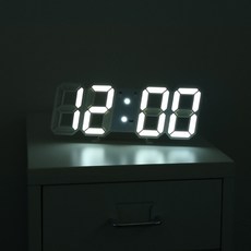 연하 LED 무소음 디지털 벽시계 탁상시계, 화이트