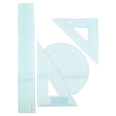 파스텔 자 + 삼각자 + 각도기 세트, 그린, 1세트