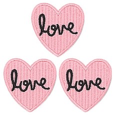 동대문단추왕 열접착식 미니 자수 Love하트 와펜 패치, 핑크, 3개 핑크, 3개