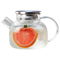 Sefri玻璃冷水壺 大容量玻璃水壺茶壺+不鏽鋼蓋組, 1套, 單色, 1L