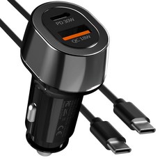 구스페리 PD 3.0 48W 2포트 차량용 시거잭 C타입 USB타입 고속 충전기, 블랙 블랙