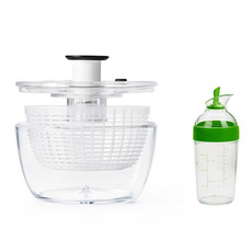 OXO 沙拉高手料理組 按壓式蔬菜香草脫水器 + 搖搖杯, 快速脫水, 單手操作, 保持食材新鮮, 1組, 單一顏色, 均碼