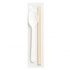 Swan一次性塑膠白色湯匙+木質筷子組, 500套