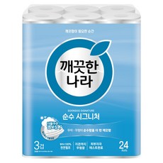 깨끗한나라 3겹 천연펄프 순수 시그니처 화장지, 27m, 24롤, 1개