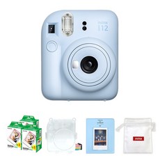 FUJIFILM 富士 instax 拍立得粉彩藍+底片 60入+透明保護殼+馬卡龍2層相冊+Logo收納包組合 instax mini 12, 1套, 一次成像迷你 12