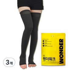 원더워크 의료용압박스타킹 검정색 발트임, 3개, 허벅지형