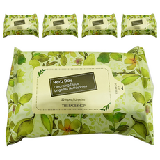 THE FACE SHOP 菲詩小舖 Herbday卸妝濕巾, 20張, 5個