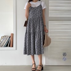 afinar 女款花朵康康吊帶背心長洋裝, 藍色