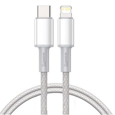 Baseus 倍思 PD 高密編織快充線 Type-C to Lightning 20W 數據線, 2m, 白色, 1條