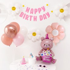 코멧 곰돌이 생일파티 파티풍선 세트, 핑크, 1세트