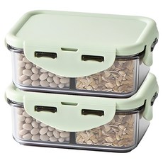비스프리 퓨어 직사각 칸칸이 밀폐용기 라이트그린, 2개, 350ml 2개, 밀폐용기 2p