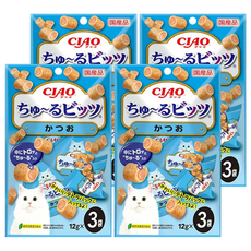 INABA CIAO 啾嚕 迷你捲心塊 3包 Set, 綠茶成分消除異味, 鰹魚, 36g, 4袋