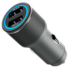 오어스 USB to USB 38W 2포트 차량용 시거잭 고속 충전기, 실버