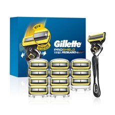 Gillette 吉列 2024 Pro Shield黃色刮鬍刀手柄+刮鬍刀片 12入組, 1組
