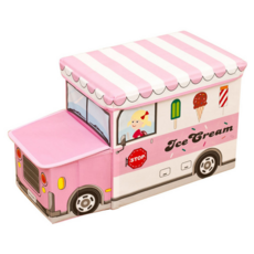卡通玩具收納箱，冰淇淋車造型, 粉紅色冰淇淋車, 1個