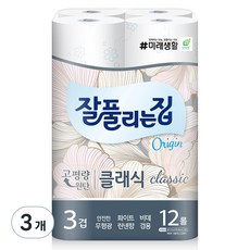 잘풀리는집 3겹 클래식 고급롤화장지, 27m, 12개입, 3개