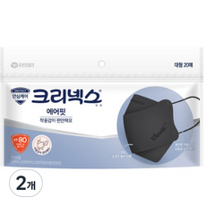크리넥스 에어핏 마스크 대형 KF80, 20개입, 2개, 검정색