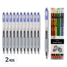 동아 P노크 펜 0.4mm 12p + 투코비 코마 삼각 지우개 연필 SG-208 12p 세트, 무지 파랑, 2세트