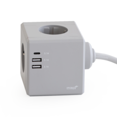 KUMHO 方塊型多功能延長線USB Type-C大容量快速充電色彩設計室內多插頭延長線 3孔 3孔, 1800mm, 1個, 灰色