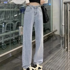 YIWOYI 伊沃依 女款高腰直筒牛仔寬褲 - M/藍M, 藍色