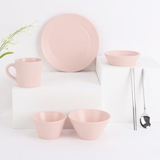 블룸엣홈 스트리샤 1인 식기홈세트 6p, 미스티로즈, 공기 + 대접 + 머그컵 + 찬기 중 + 접시 대 + 수저, 6개