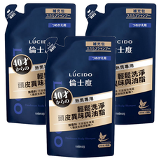 LUCIDO 倫士度 頭皮去味洗髮精 補充包, 深層清潔, 去除毛孔油脂, 保濕滋潤, 無香料, 380ml, 3包
