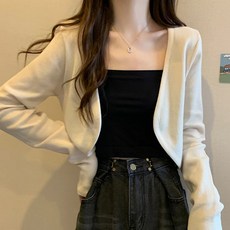 女款 短版 韓版 罩衫 防曬 開襟 素面 小外套 Y8608, 肩寬39cm 胸寬40cm 袖長54cm 全長25cm, 杏色