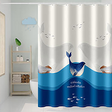 創意浴簾，180*200cm，雙面防水，加厚不透明，滾珠防水，速乾防黴, 180 x 200cm, 碧海藍鯨, 1件