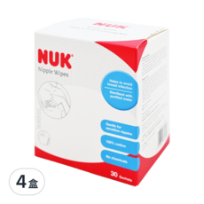 NUK 乳頭清潔棉, 純棉純水成分, 不含化學物質及防腐劑, 115°C高壓蒸氣滅菌消毒, 鋁箔袋獨立包裝, 4盒