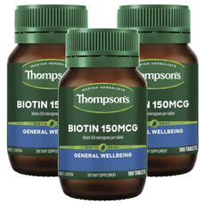 Thompson's 生物營養素，每片含生物素150mcg，100片，膳食補充劑, 100顆, 3瓶