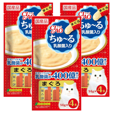 INABA CIAO 啾嚕肉泥 乳酸菌配方 4條入, 日本原裝進口, 促腸胃蠕動, 綠茶除臭, 鮪魚口味, 56g, 3包